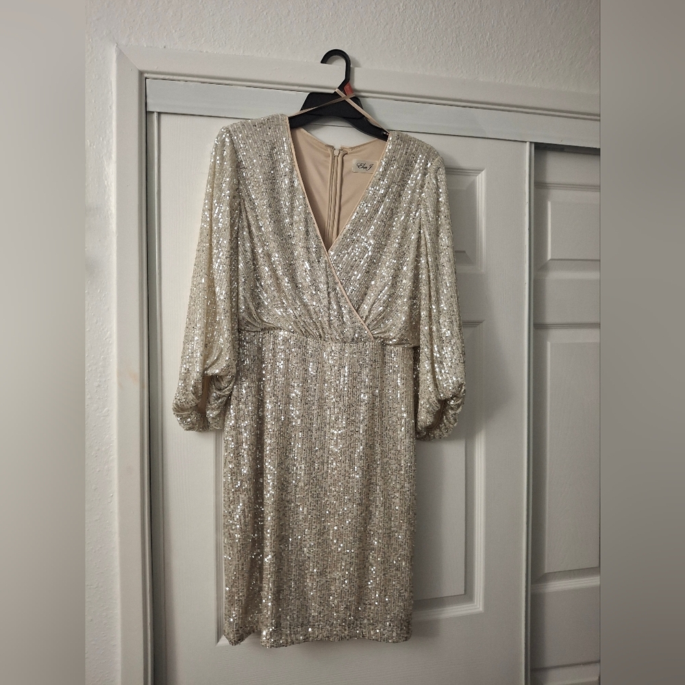 Eliza J Silver Sequin Long Sleeve Dress